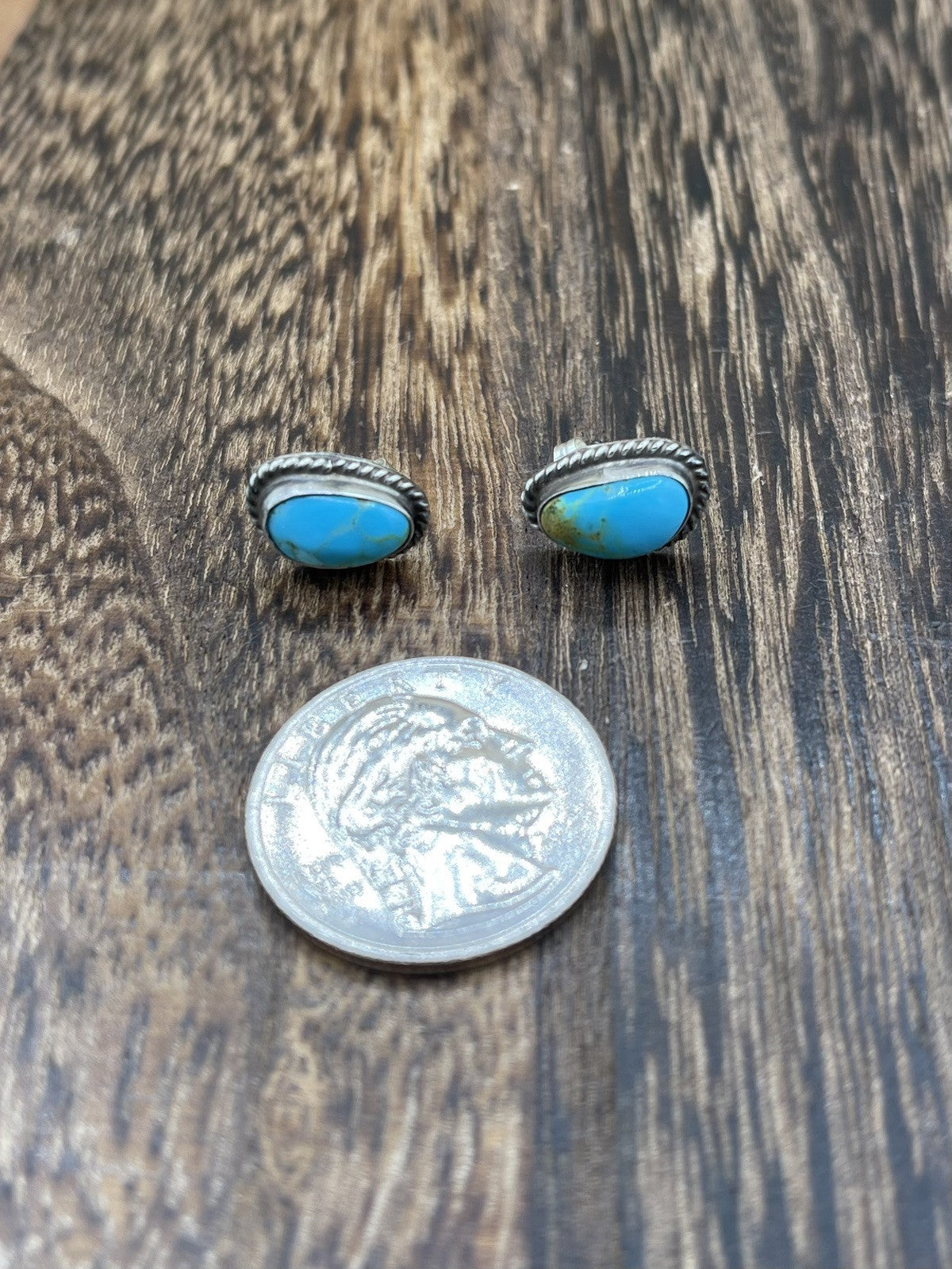 Navajo Handmade Sterling Silver Kingman Turquoise Post Stud Earrings Byron Begay