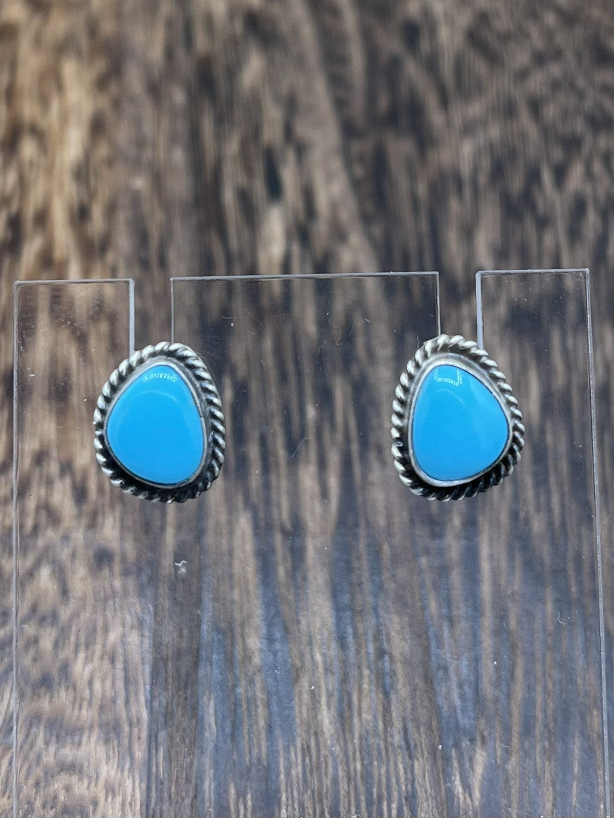 Navajo Handmade Sterling Silver Kingman Turquoise Post Stud Earrings Byron Begay