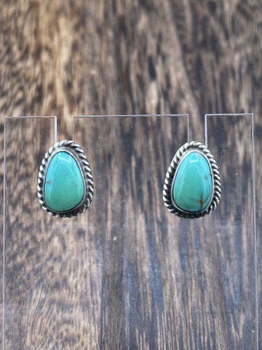 Navajo Handmade Sterling Silver Kingman Turquoise Post Stud Earrings Byron Begay