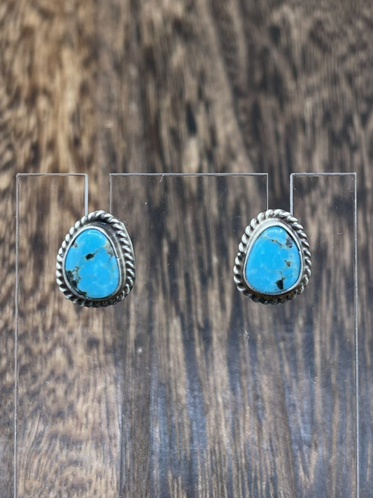 Navajo Handmade Sterling Silver Kingman Turquoise Post Stud Earrings Byron Begay