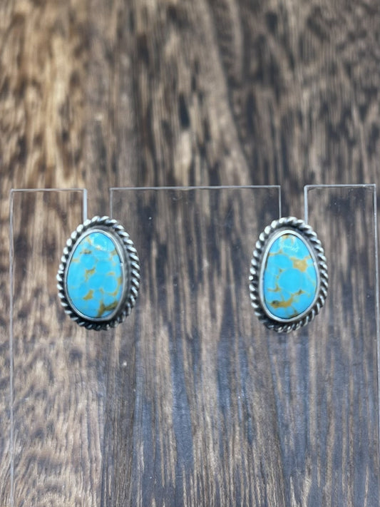 Navajo Handmade Sterling Silver Kingman Turquoise Post Stud Earrings Byron Begay