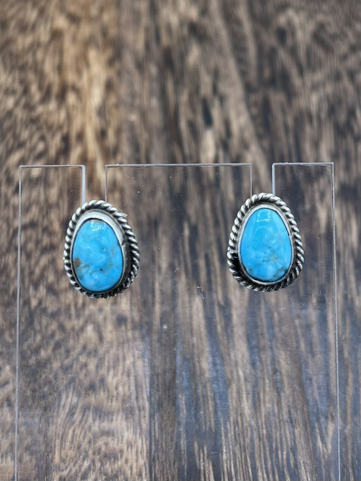 Navajo Handmade Sterling Silver Kingman Turquoise Post Stud Earrings Byron Begay