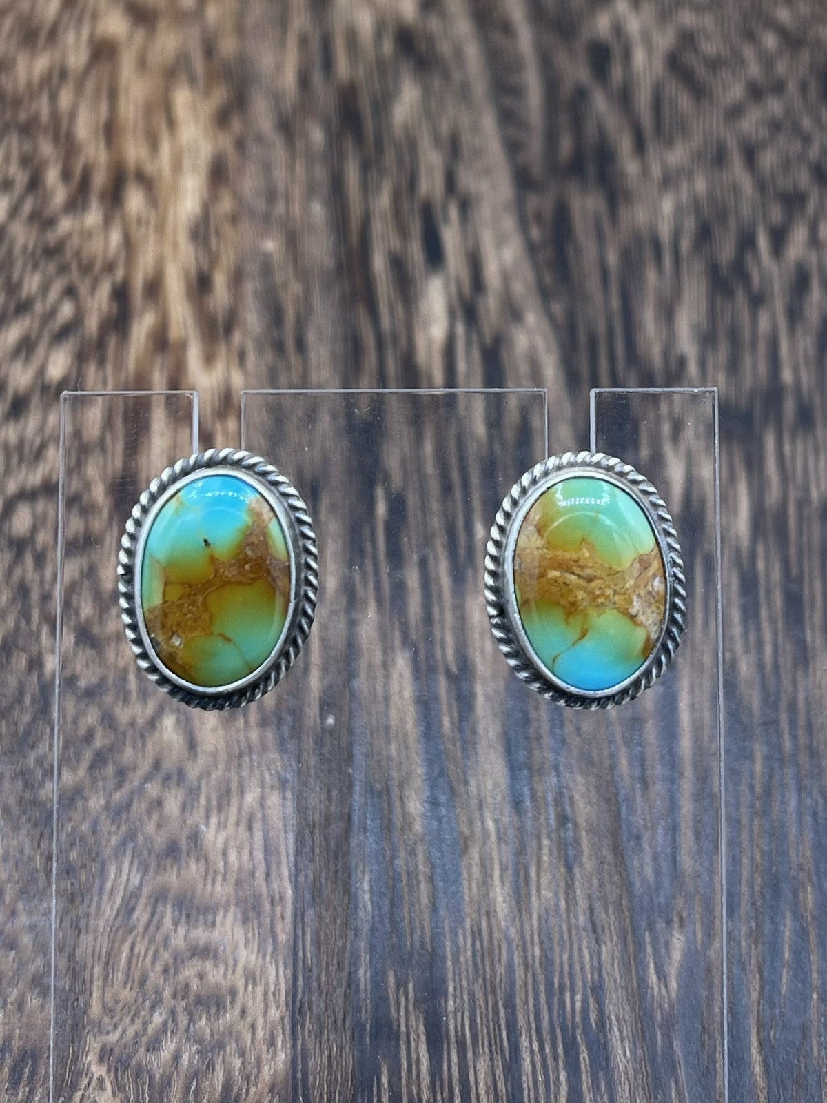 Navajo Handmade Sterling Silver Kingman Turquoise Post Stud Earrings Byron Begay