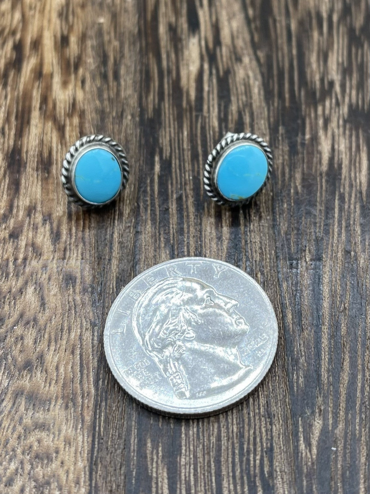 Navajo Handmade Sterling Silver Kingman Turquoise Post Stud Earrings Byron Begay