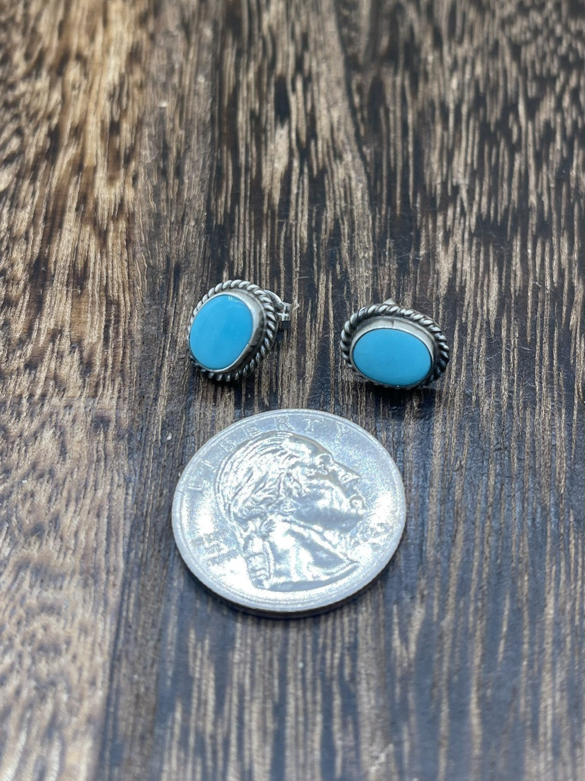 Navajo Handmade Sterling Silver Kingman Turquoise Post Stud Earrings Byron Begay