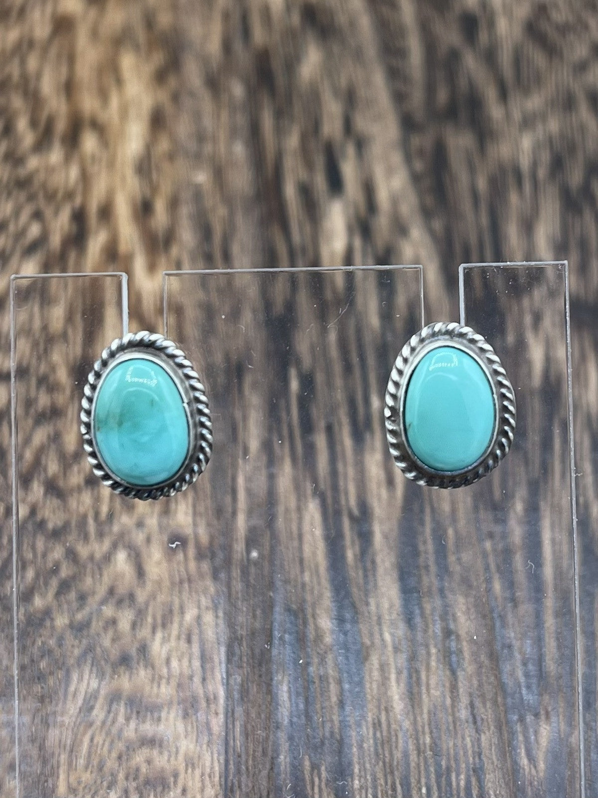 Navajo Handmade Sterling Silver Kingman Turquoise Post Stud Earrings Byron Begay