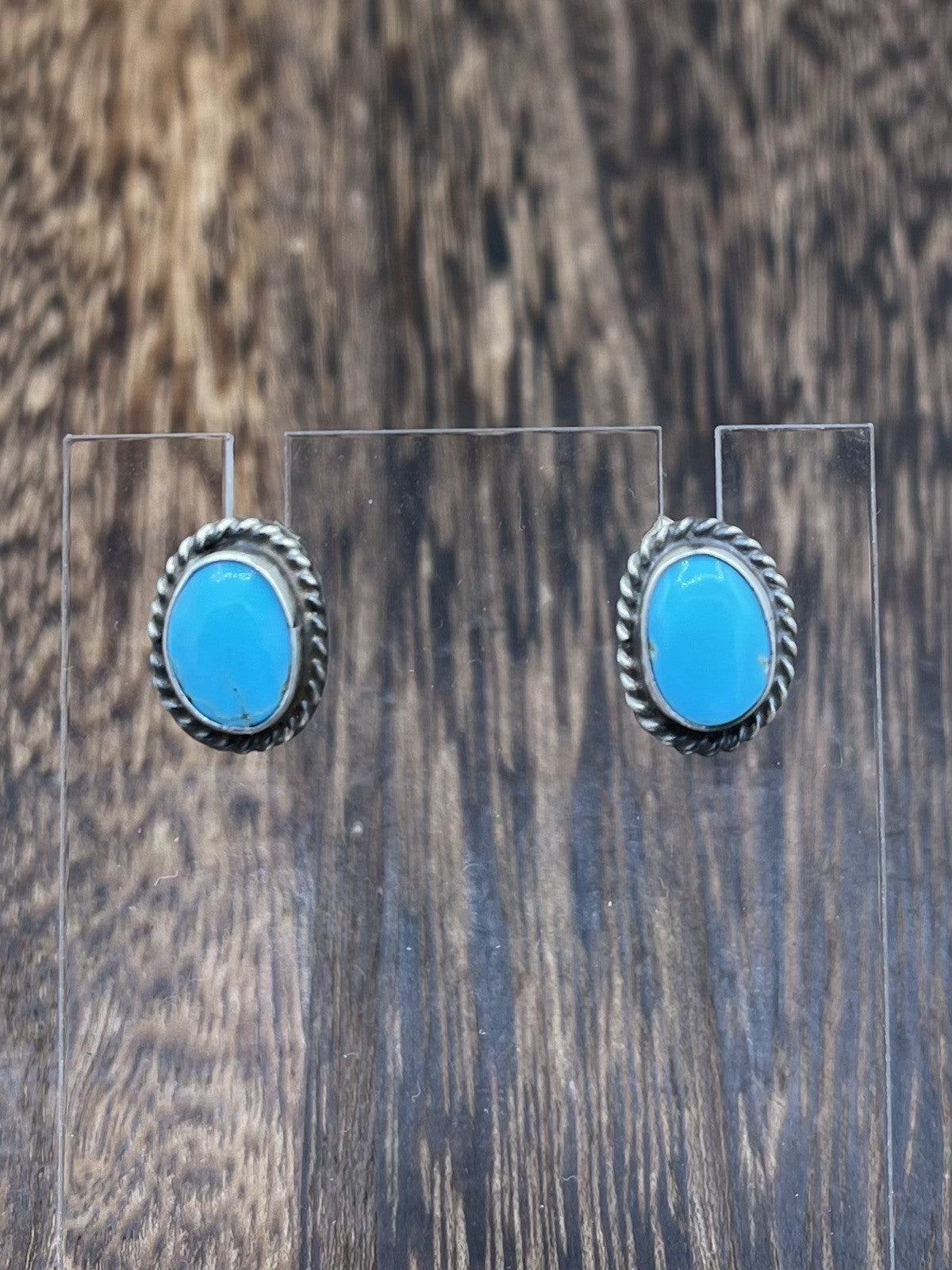 Navajo Handmade Sterling Silver Kingman Turquoise Post Stud Earrings Byron Begay