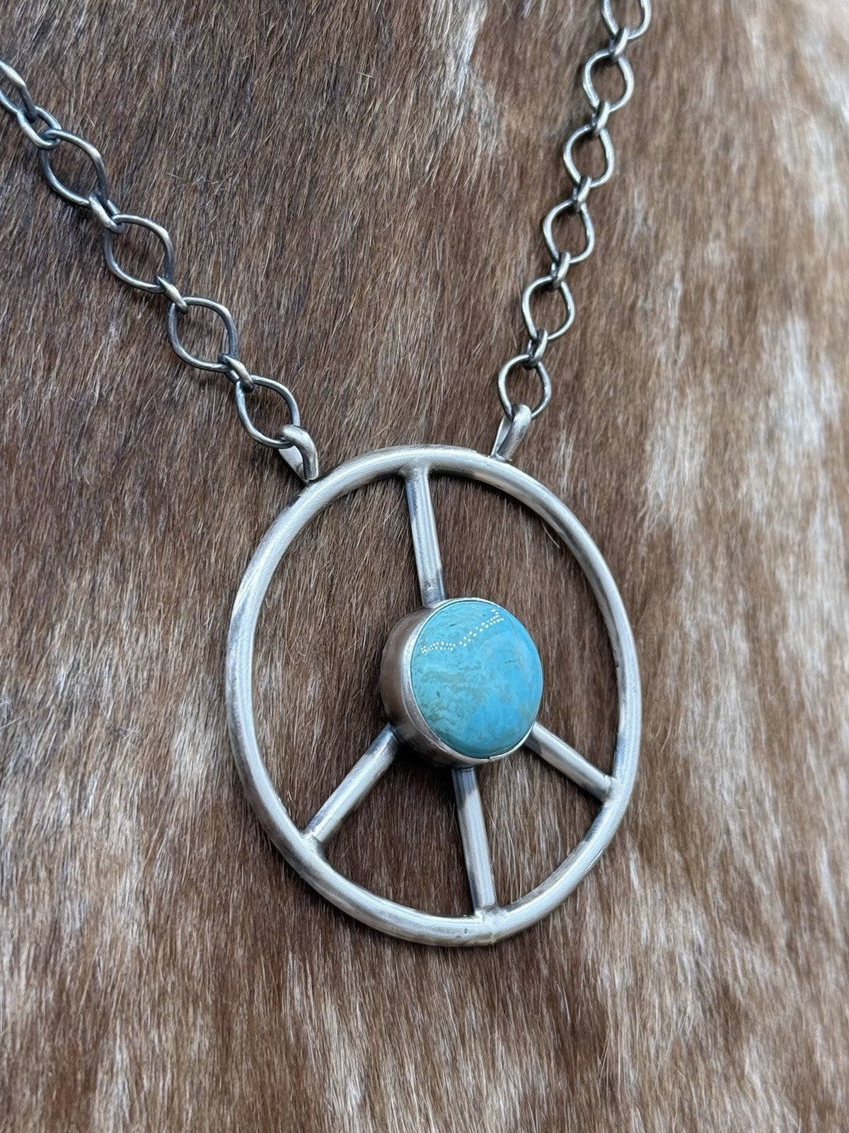 Native American Navajo handmade Sterling Silver Turquoise Peace Hippie Necklace