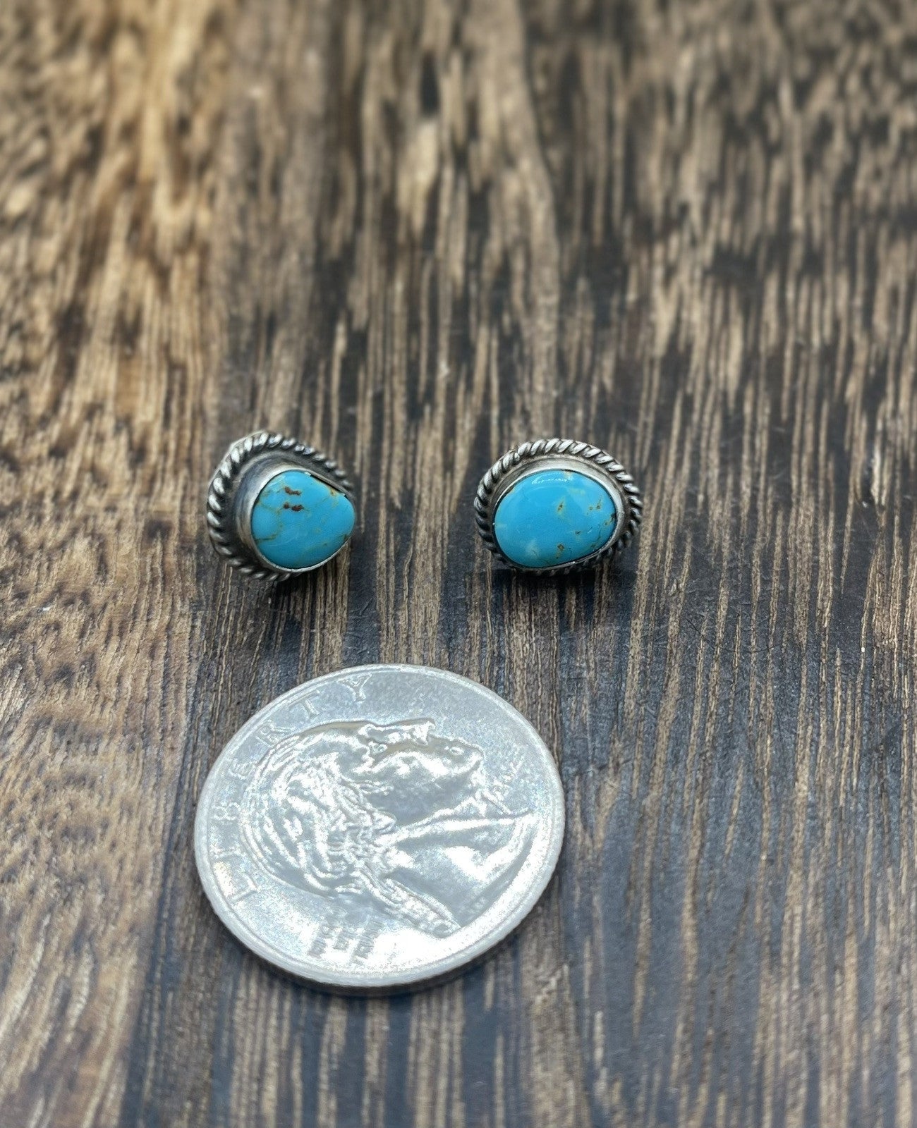 Navajo Handmade Sterling Silver Kingman Turquoise Post Stud Earrings Byron Begay