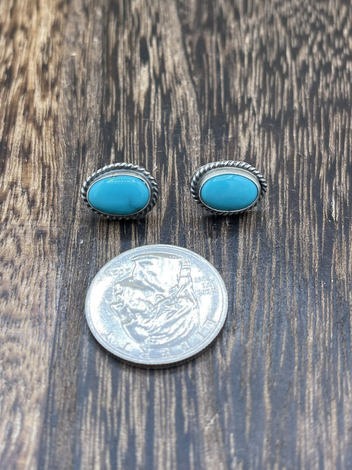 Navajo Handmade Sterling Silver Kingman Turquoise Post Stud Earrings Byron Begay