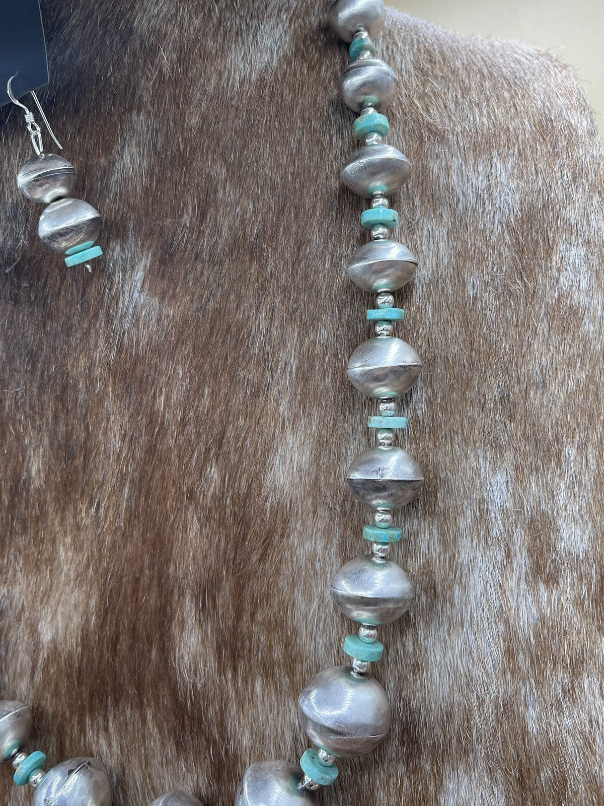 Authentic Native American Navajo Handmade Silver Turquoise Pearl Beads Set