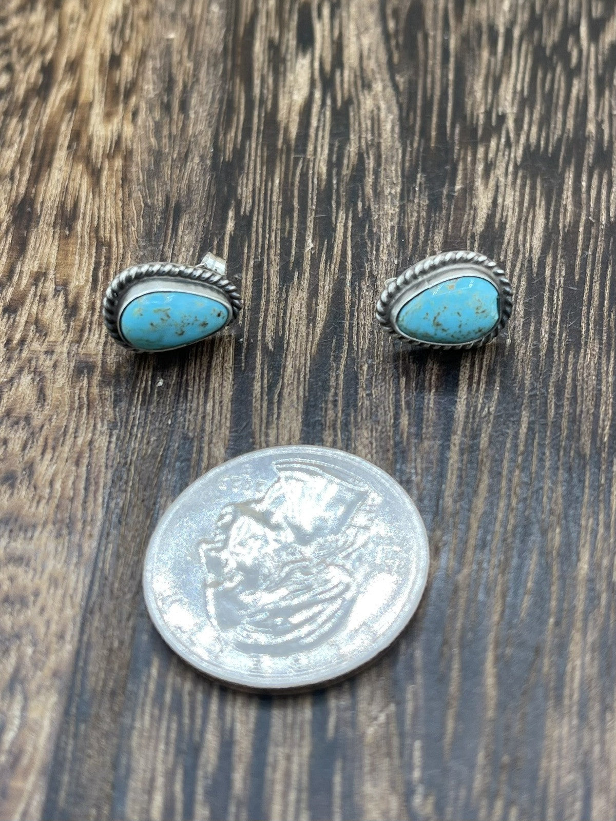 Navajo Handmade Sterling Silver Kingman Turquoise Post Stud Earrings Byron Begay