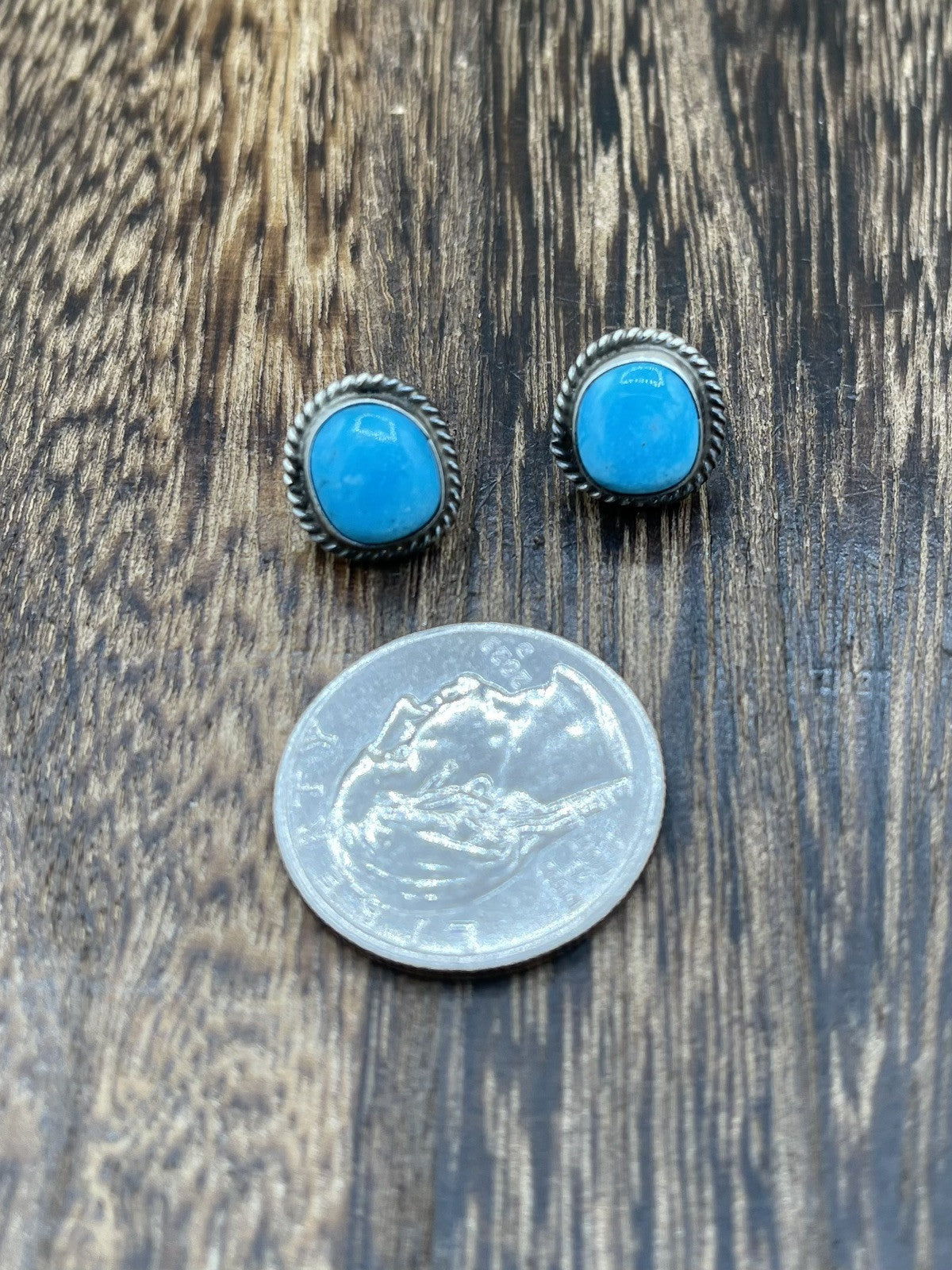 Navajo Handmade Sterling Silver Kingman Turquoise Post Stud Earrings Byron Begay