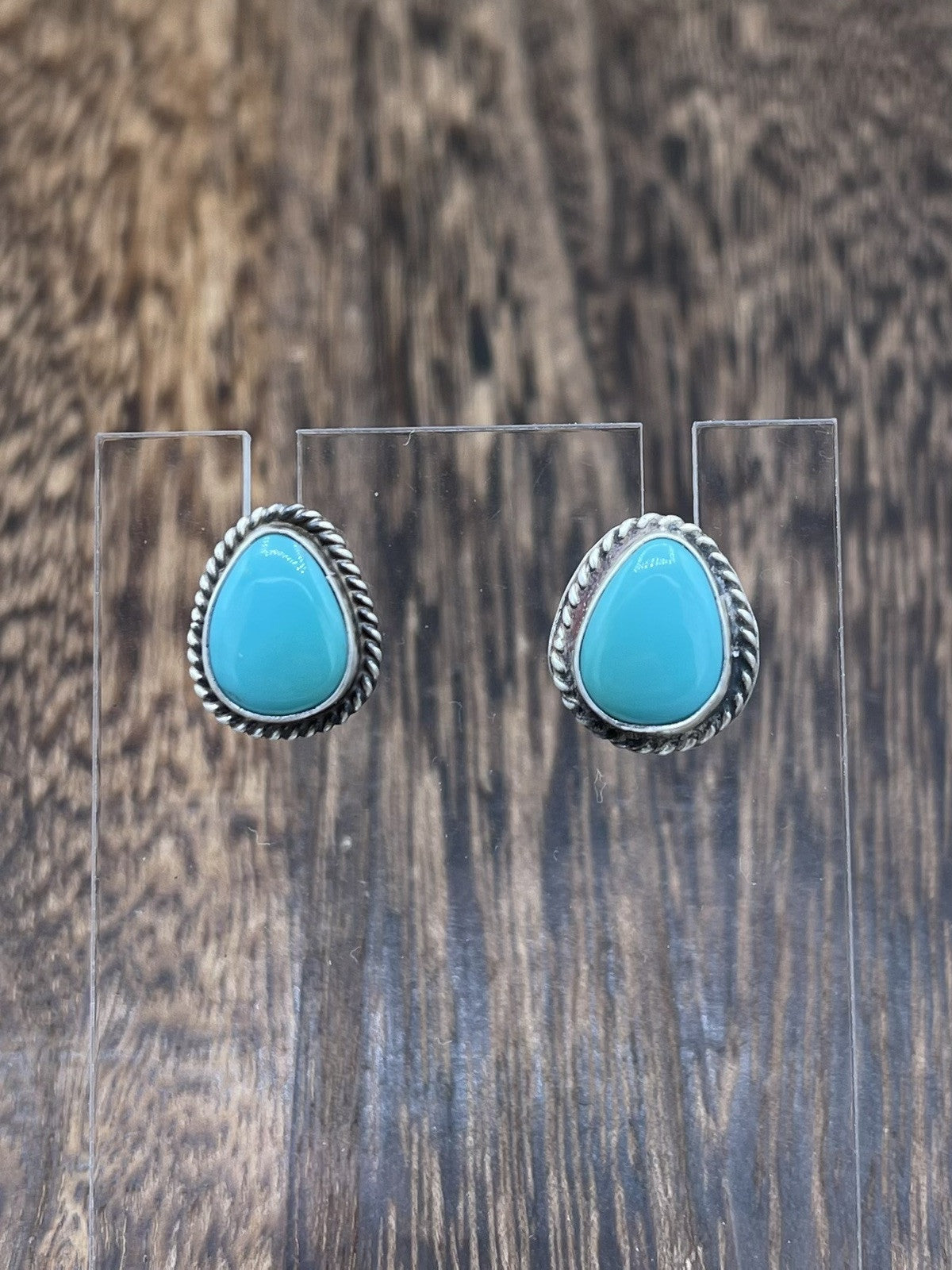 Navajo Handmade Sterling Silver Kingman Turquoise Post Stud Earrings Byron Begay