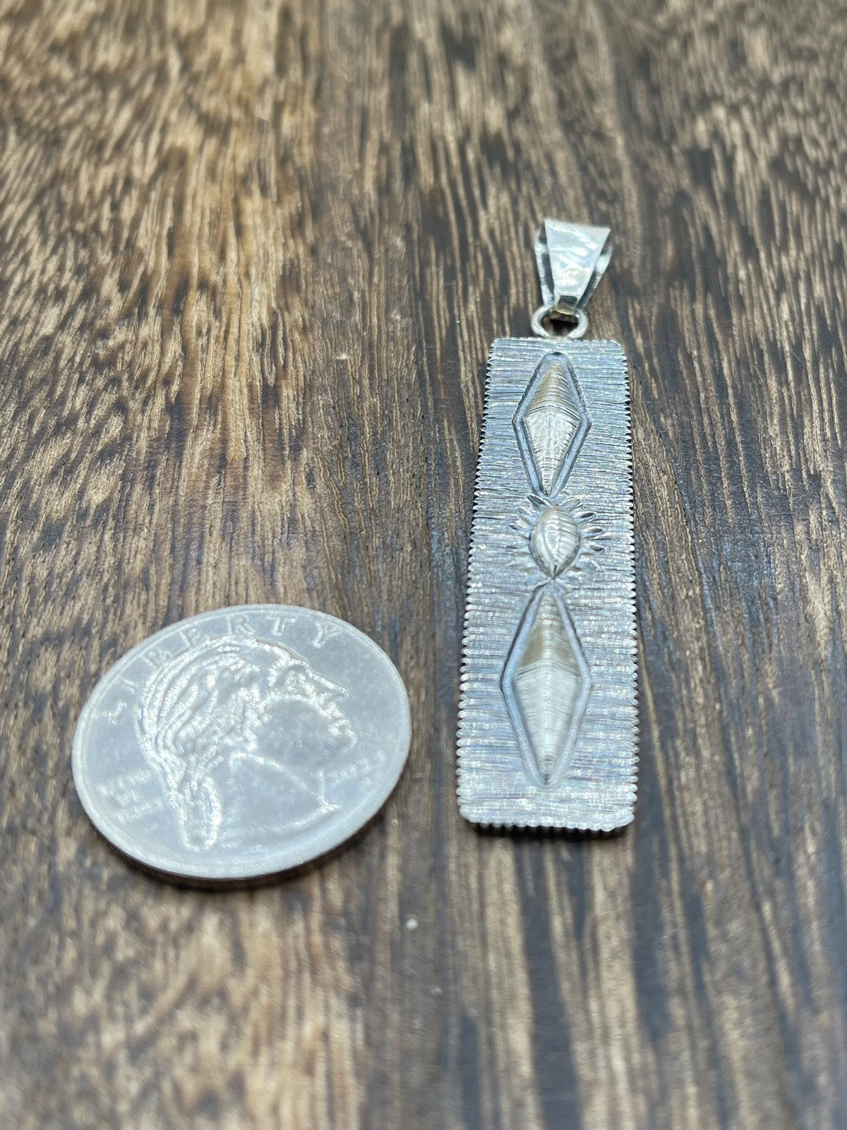 Navajo Handmade Sterling Silver Stamped Old Look Pendant By Ronnie Henry