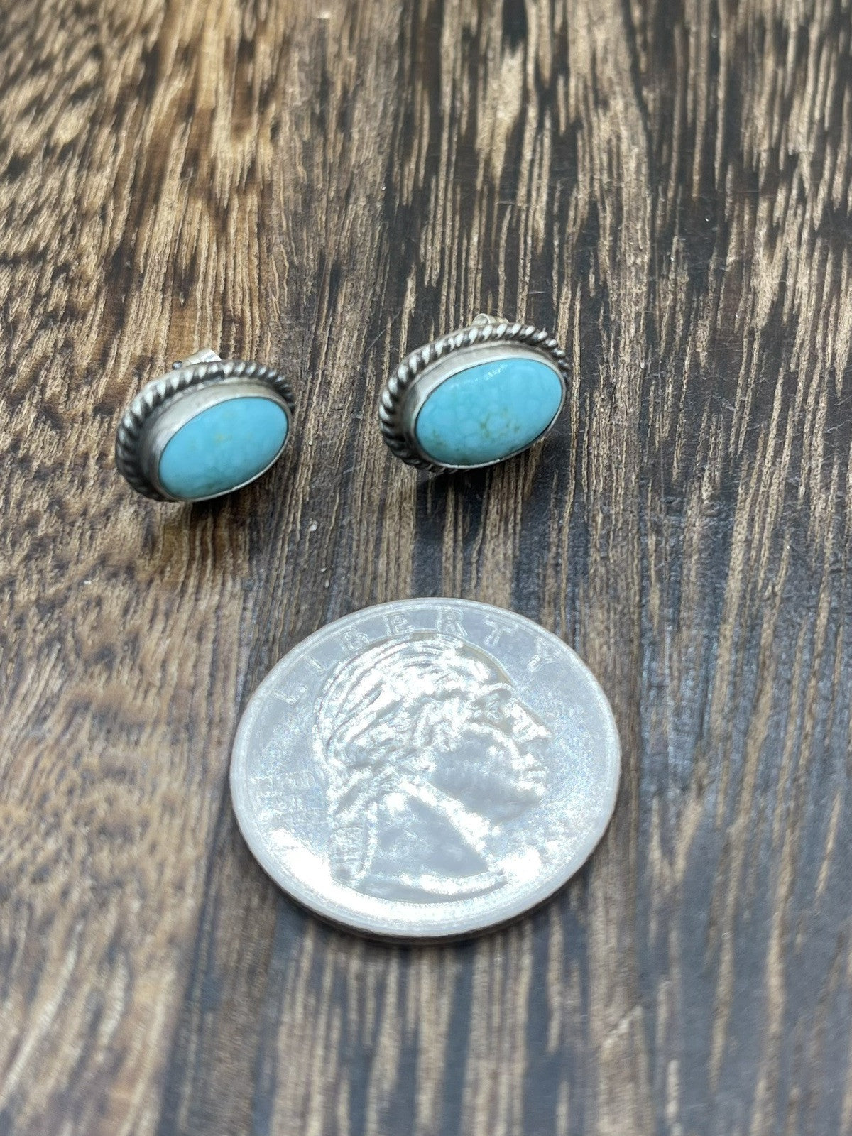 Navajo Handmade Sterling Silver Kingman Turquoise Post Stud Earrings Byron Begay