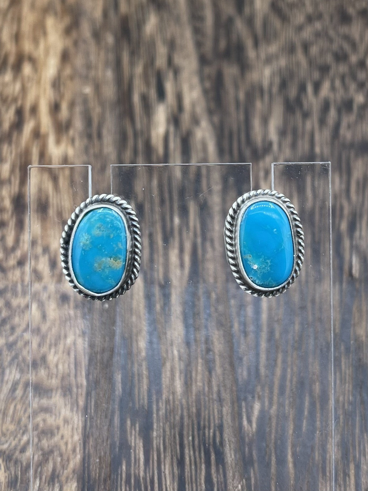 Navajo Handmade Sterling Silver Kingman Turquoise Post Stud Earrings Byron Begay