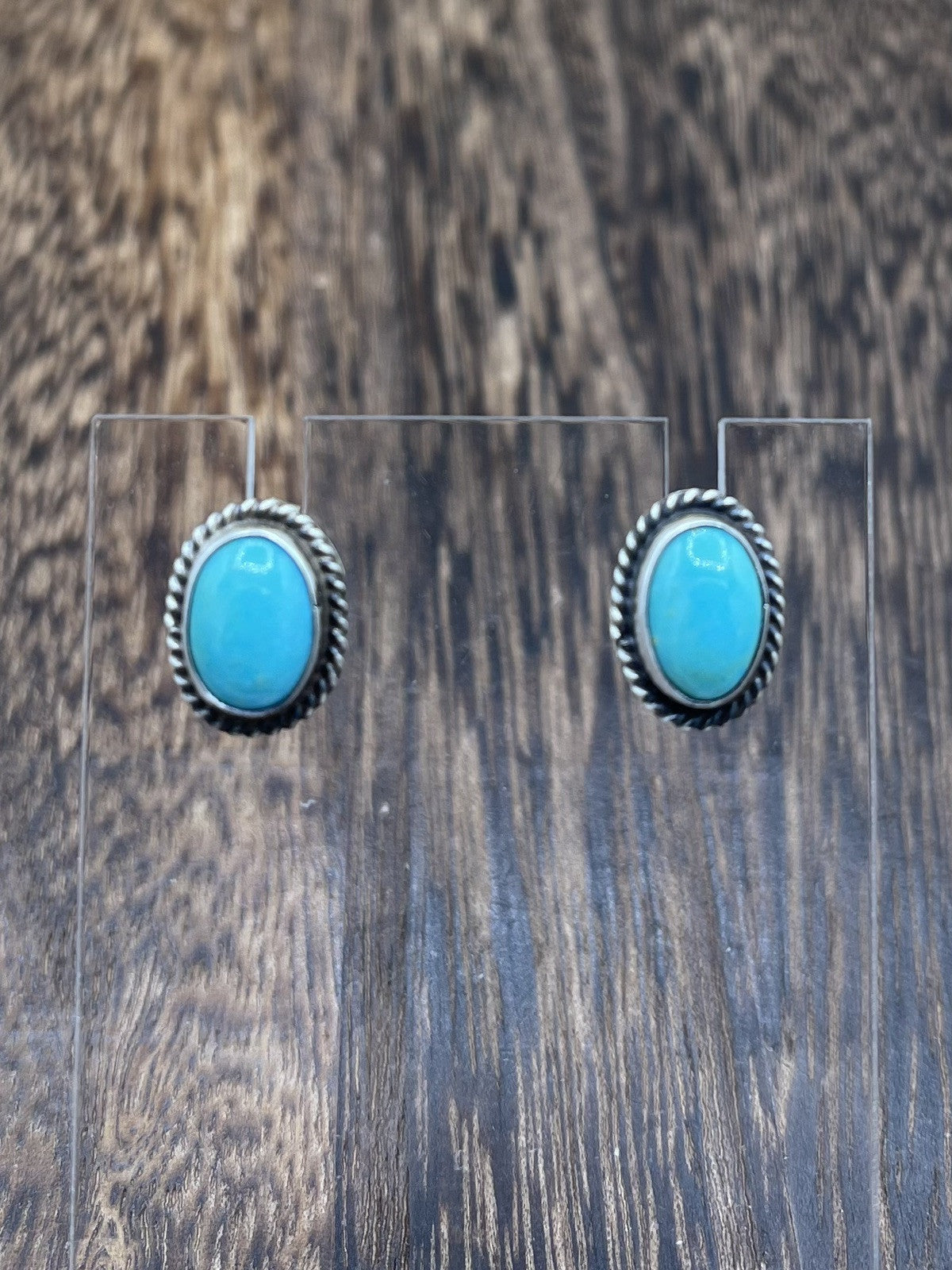 Navajo Handmade Sterling Silver Kingman Turquoise Post Stud Earrings Byron Begay