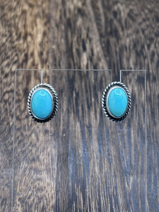 Navajo Handmade Sterling Silver Kingman Turquoise Post Stud Earrings Byron Begay