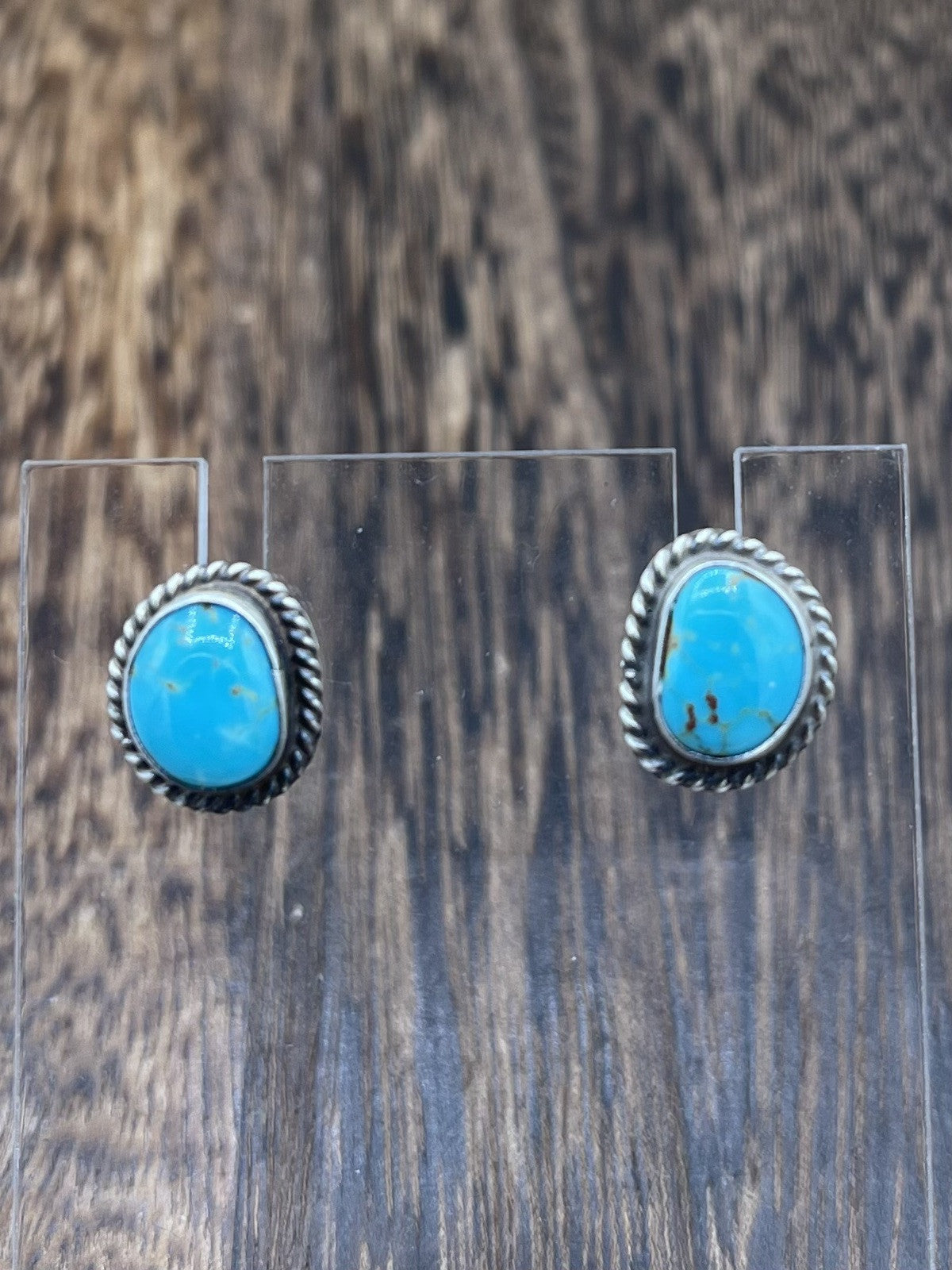 Navajo Handmade Sterling Silver Kingman Turquoise Post Stud Earrings Byron Begay