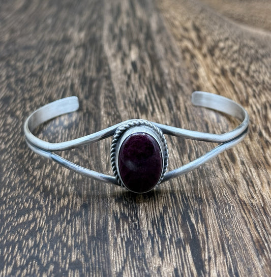 Navajo Handmade Sterling Silver Purple Spiny Oyster Stacker Old Look Bracelet