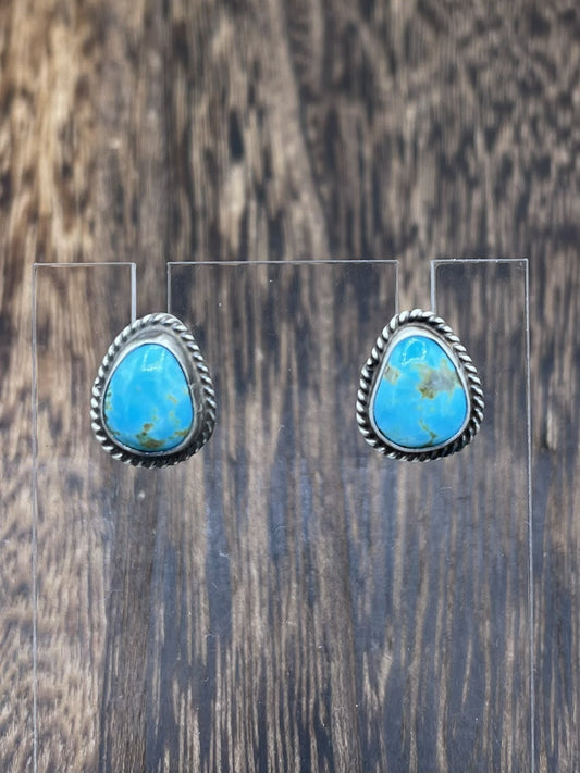 Navajo Handmade Sterling Silver Kingman Turquoise Post Stud Earrings Byron Begay