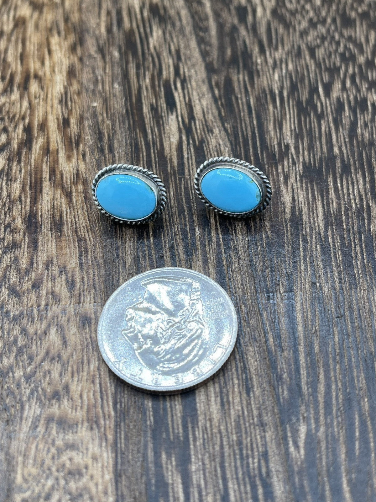 Navajo Handmade Sterling Silver Kingman Turquoise Post Stud Earrings Byron Begay