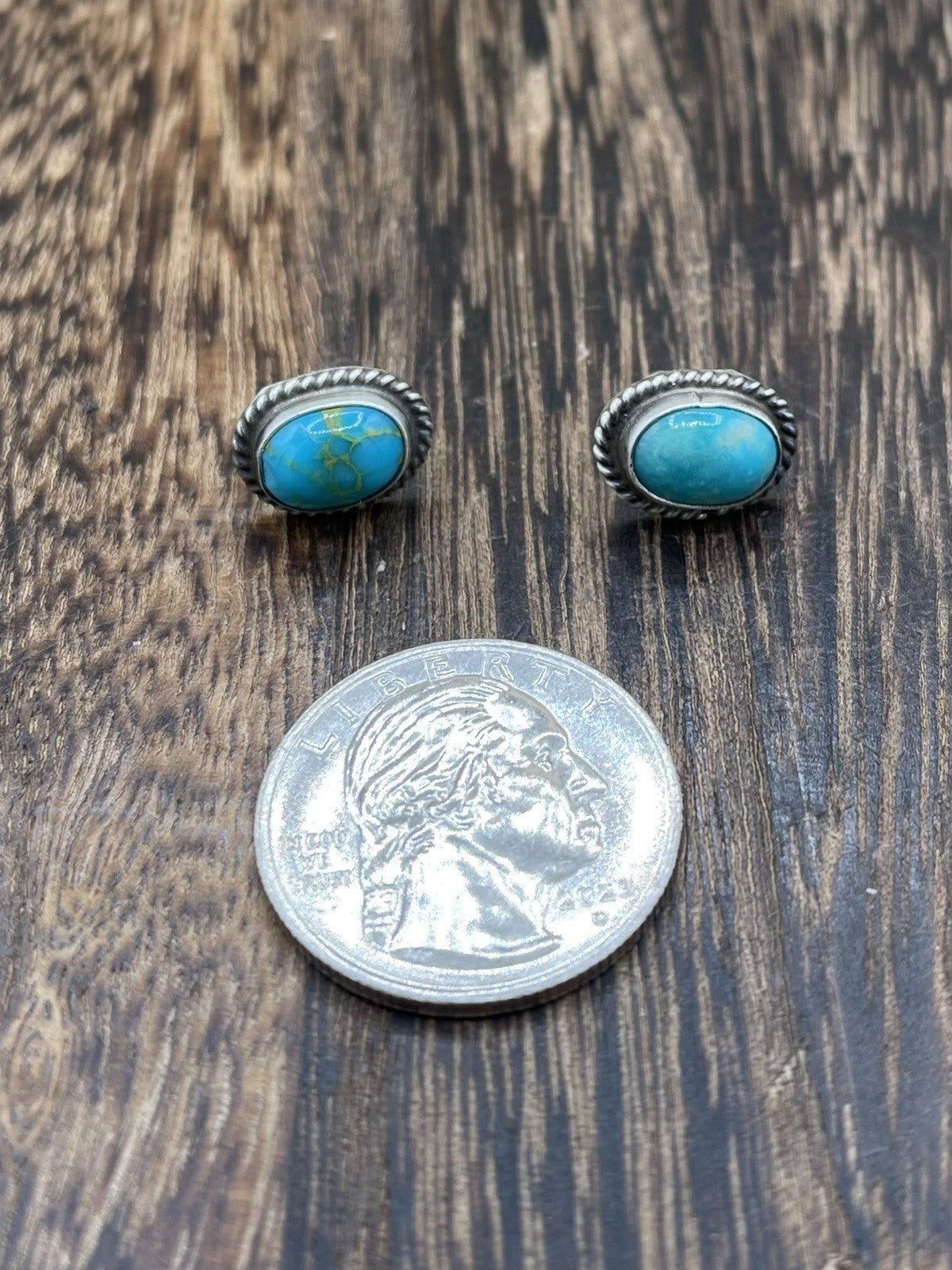 Navajo Handmade Sterling Silver Kingman Turquoise Post Stud Earrings Byron Begay