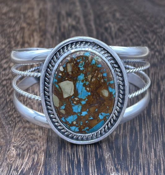 Navajo Handmade Sterling Silver Royston Turquoise Cuff Bracelet By Trish largo