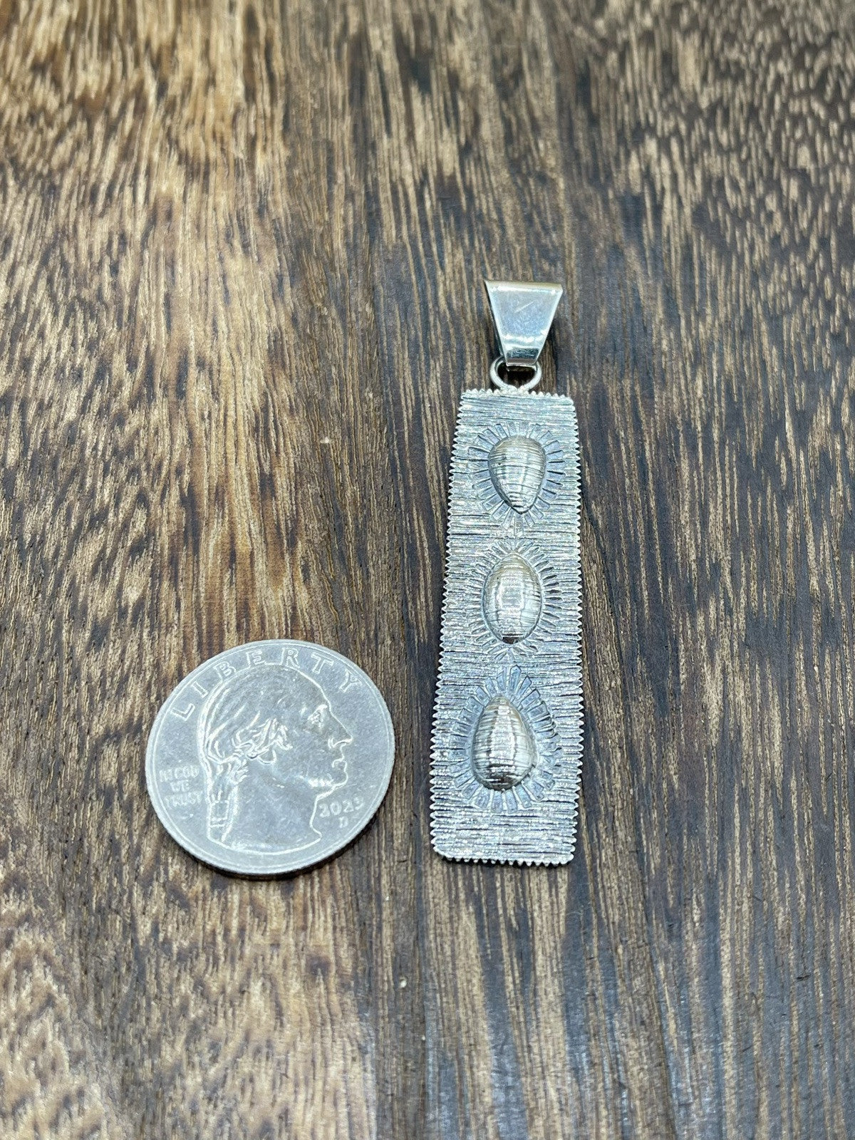 Navajo Handmade Sterling Silver Stamped Old Look Pendant By Ronnie Henry