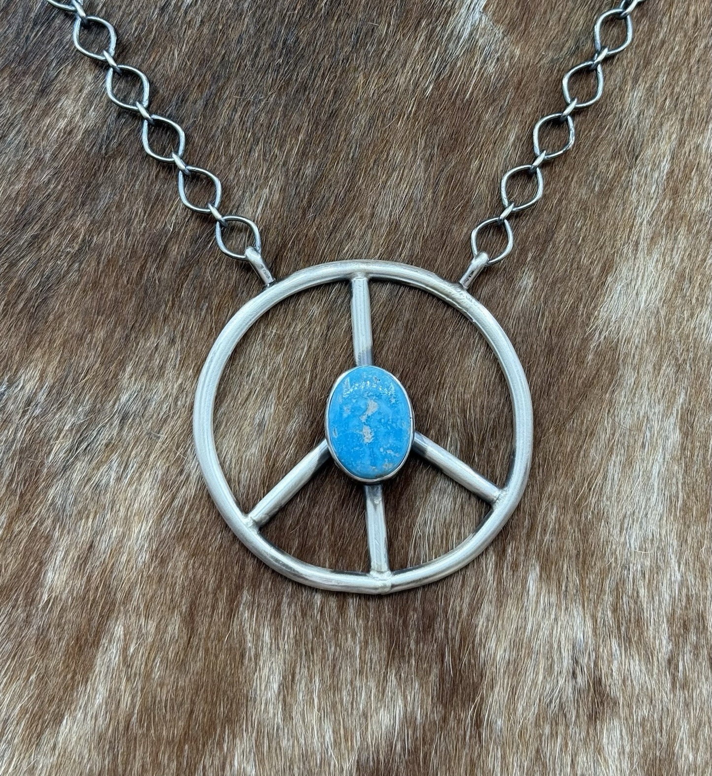 Native American Navajo handmade Sterling Silver Turquoise Peace Hippie Necklace