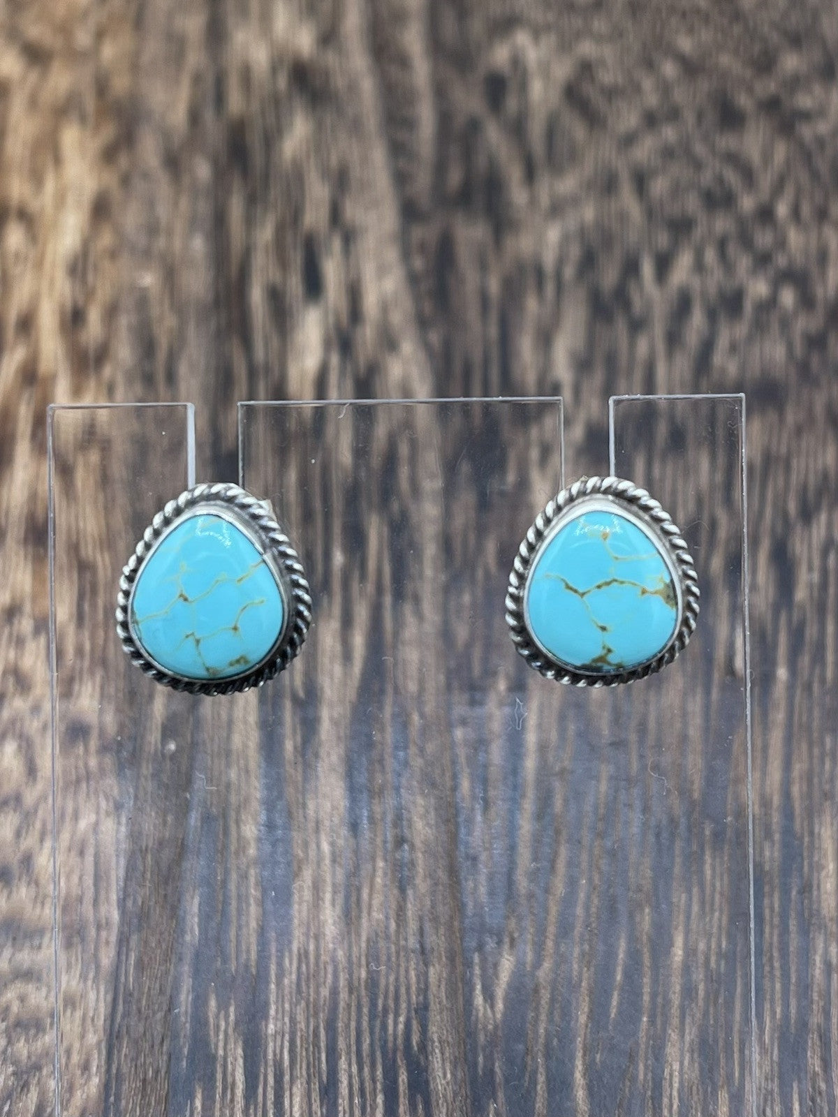 Navajo Handmade Sterling Silver Kingman Turquoise Post Stud Earrings Byron Begay