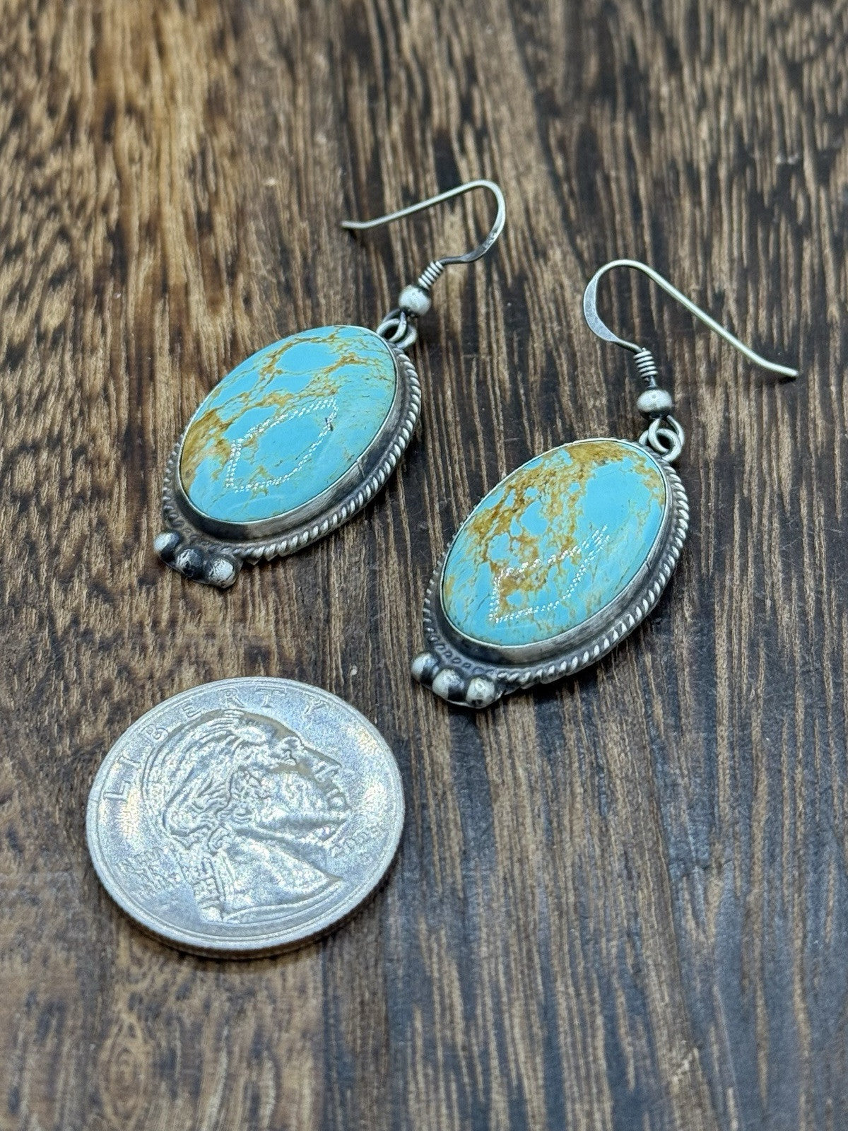 Navajo Handmade Sterling Silver Blue Glacier Turquoise Dangle Earrings Byron B.