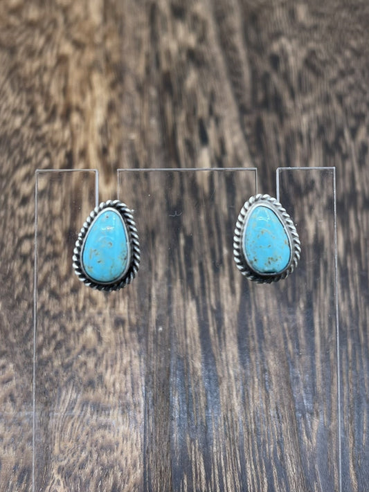 Navajo Handmade Sterling Silver Kingman Turquoise Post Stud Earrings Byron Begay