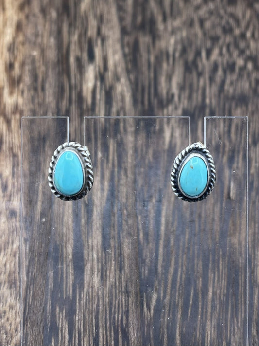 Navajo Handmade Sterling Silver Kingman Turquoise Post Stud Earrings Byron Begay