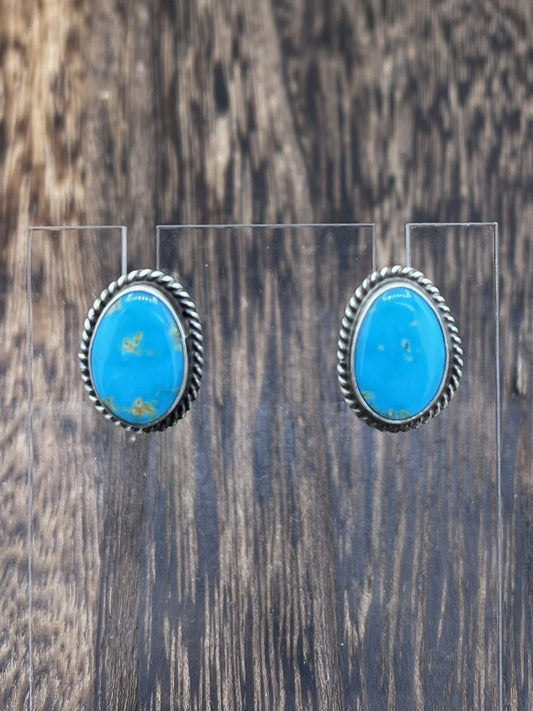 Navajo Handmade Sterling Silver Kingman Turquoise Post Stud Earrings Byron Begay