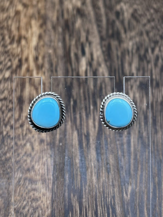 Navajo Handmade Sterling Silver Kingman Turquoise Post Stud Earrings Byron Begay