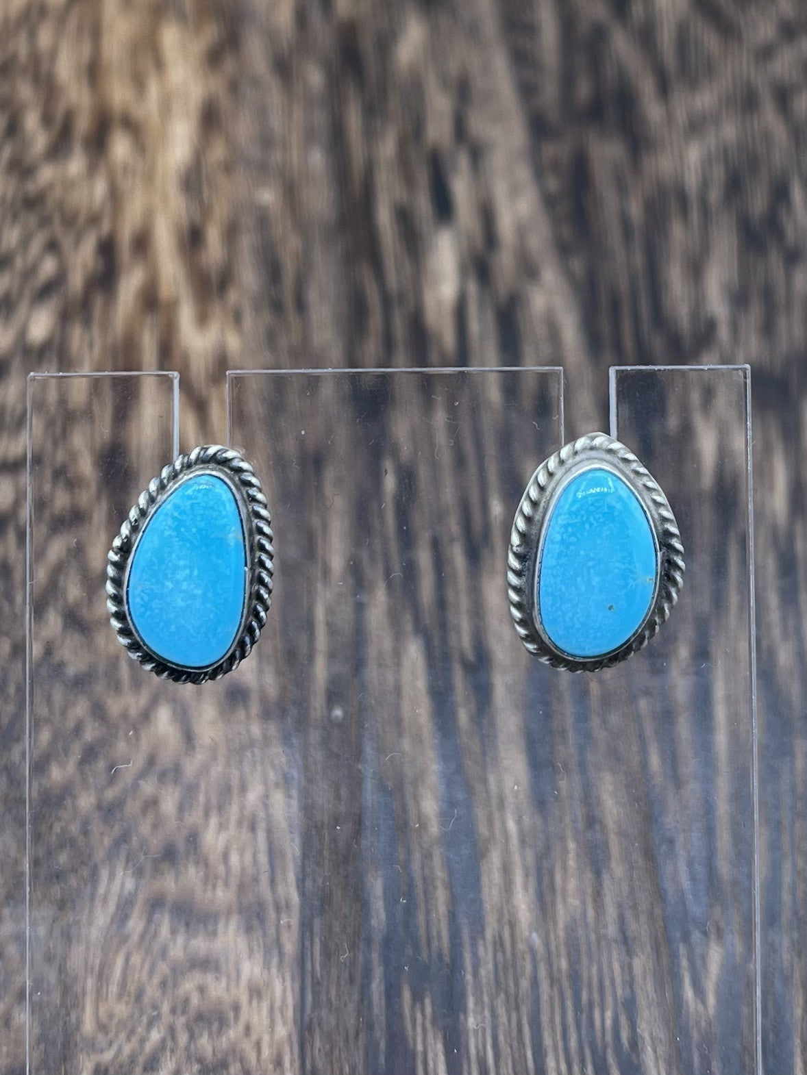 Navajo Handmade Sterling Silver Kingman Turquoise Post Stud Earrings Byron Begay