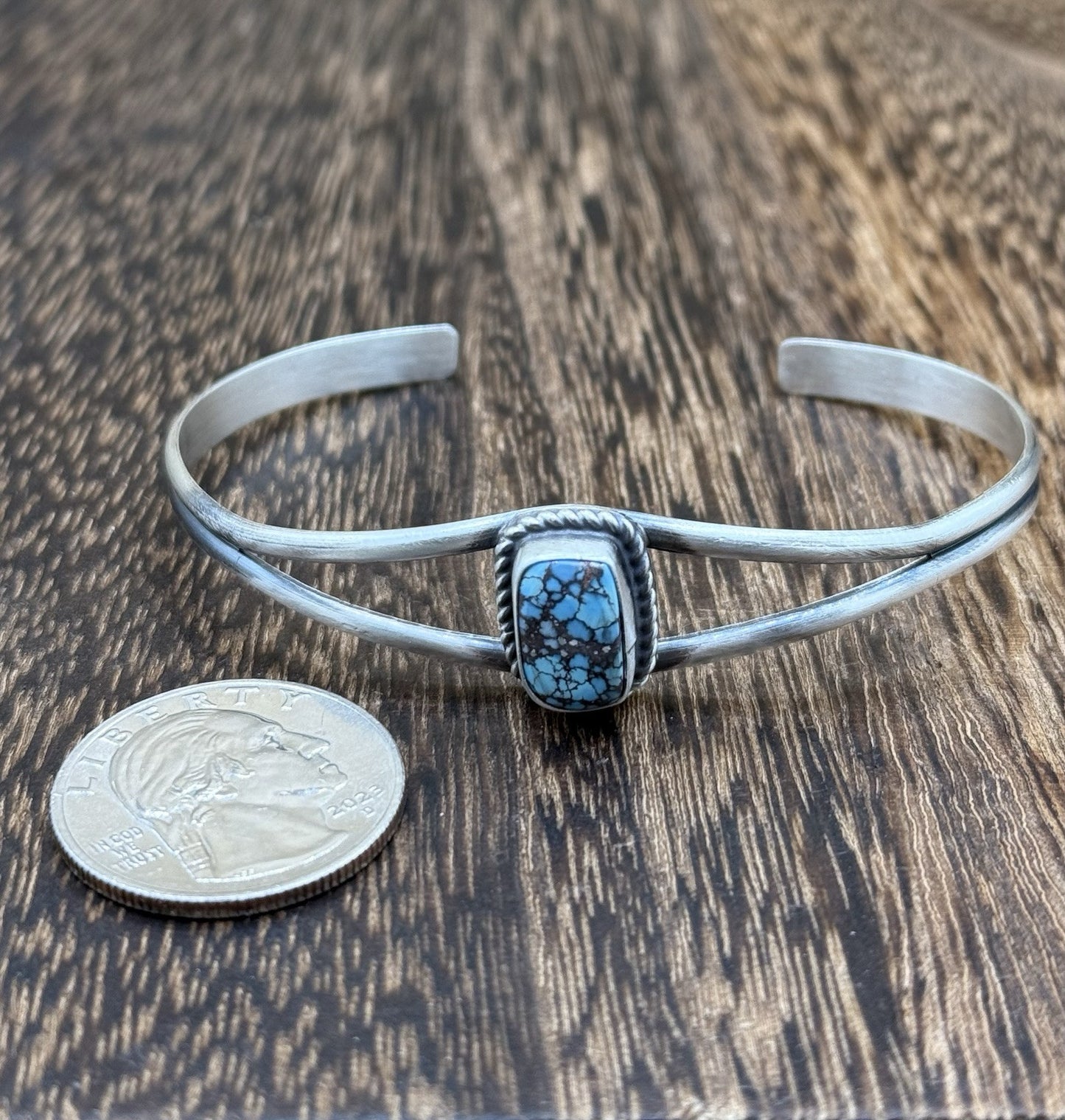 Navajo Handmade Sterling Silver Golden Hills Turquoise Stacker Old Look Bracelet