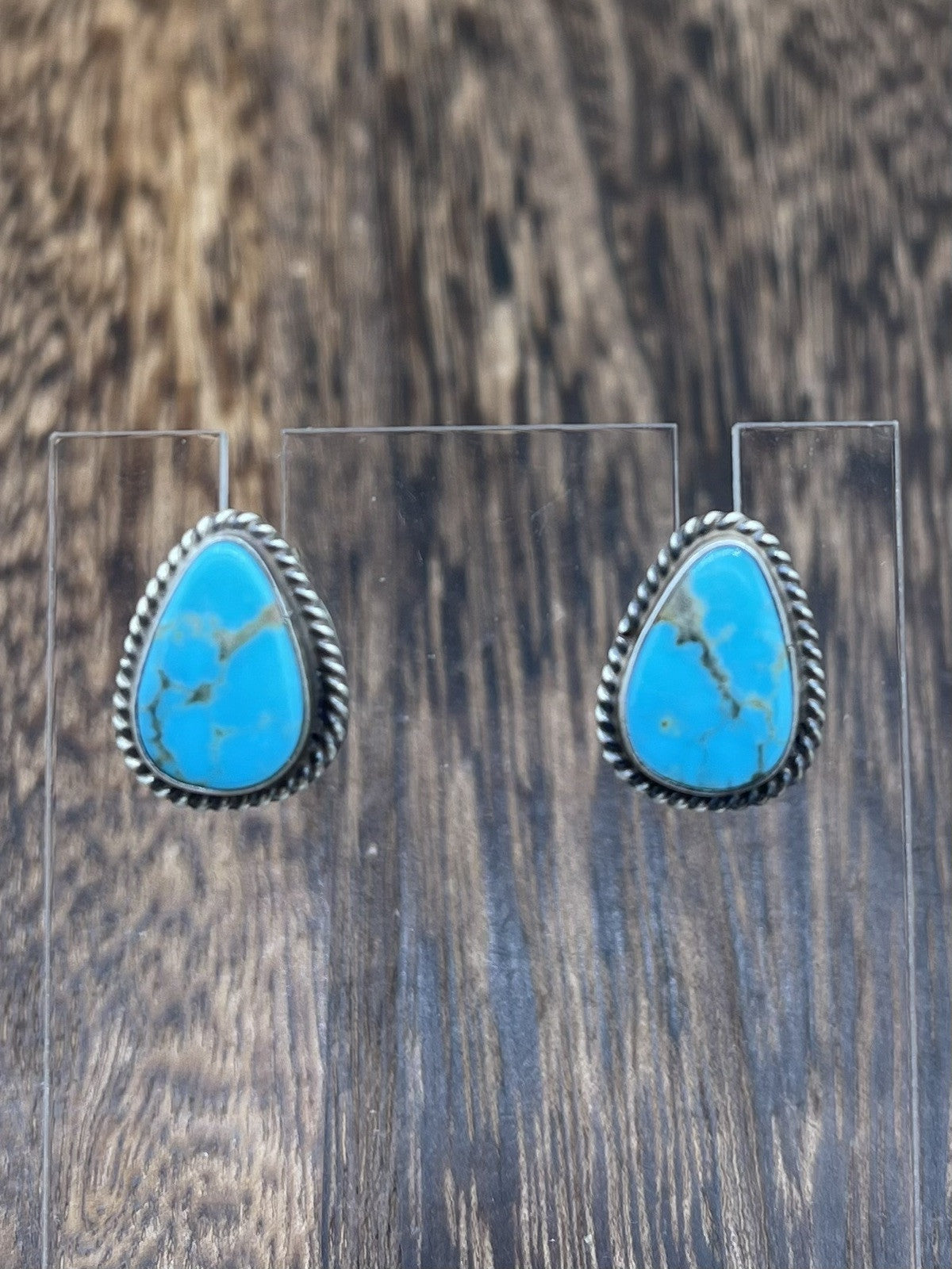 Navajo Handmade Sterling Silver Kingman Turquoise Post Stud Earrings Byron Begay