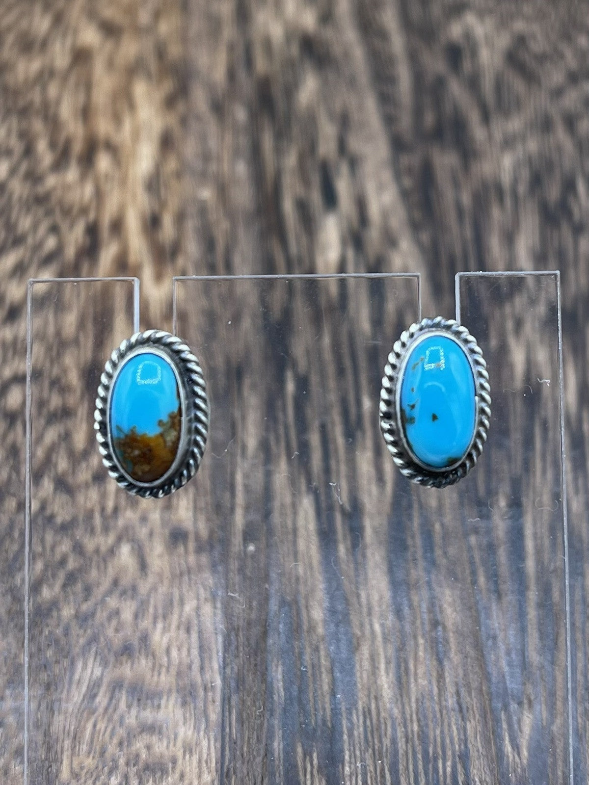 Navajo Handmade Sterling Silver Kingman Turquoise Post Stud Earrings Byron Begay