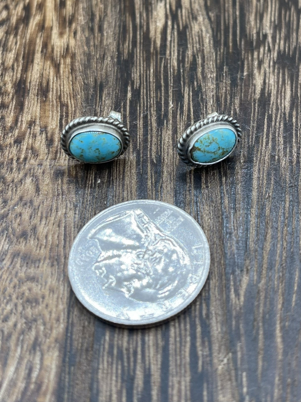 Navajo Handmade Sterling Silver Kingman Turquoise Post Stud Earrings Byron Begay