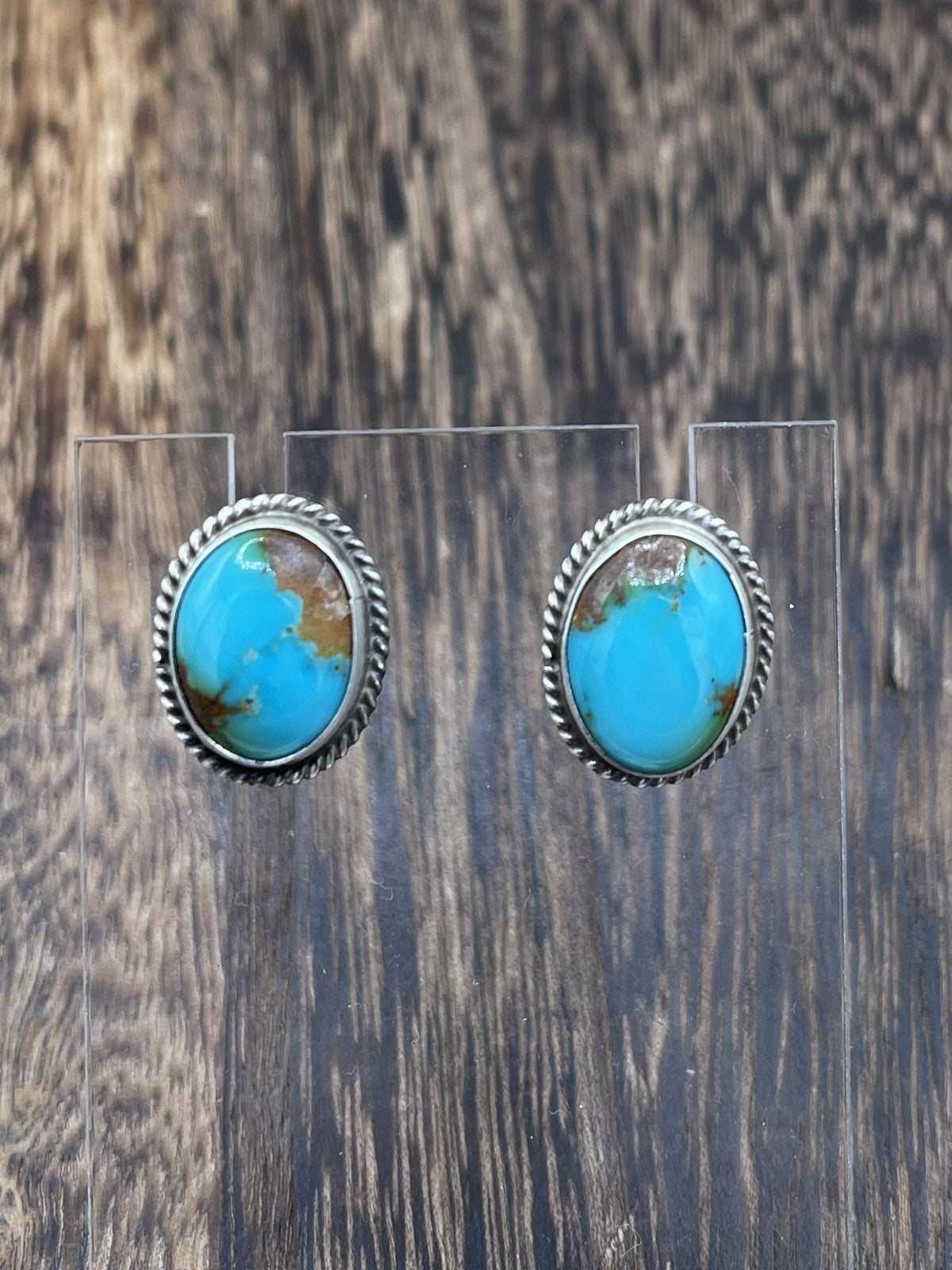 Navajo Handmade Sterling Silver Kingman Turquoise Post Stud Earrings Byron Begay