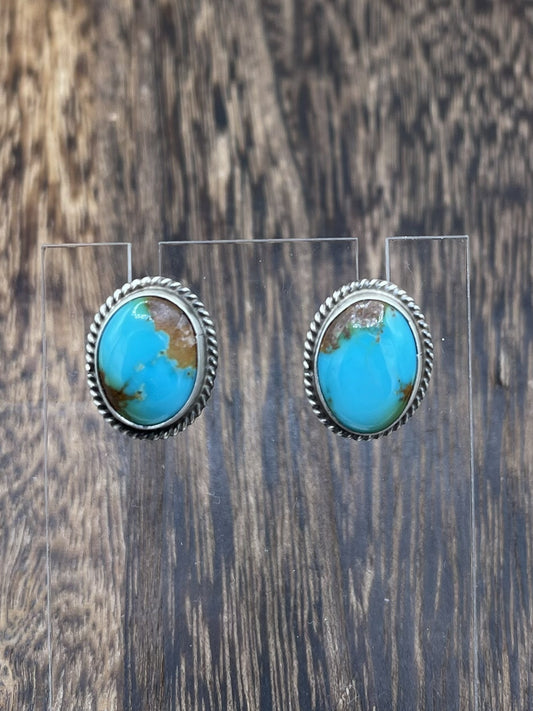 Navajo Handmade Sterling Silver Kingman Turquoise Post Stud Earrings Byron Begay