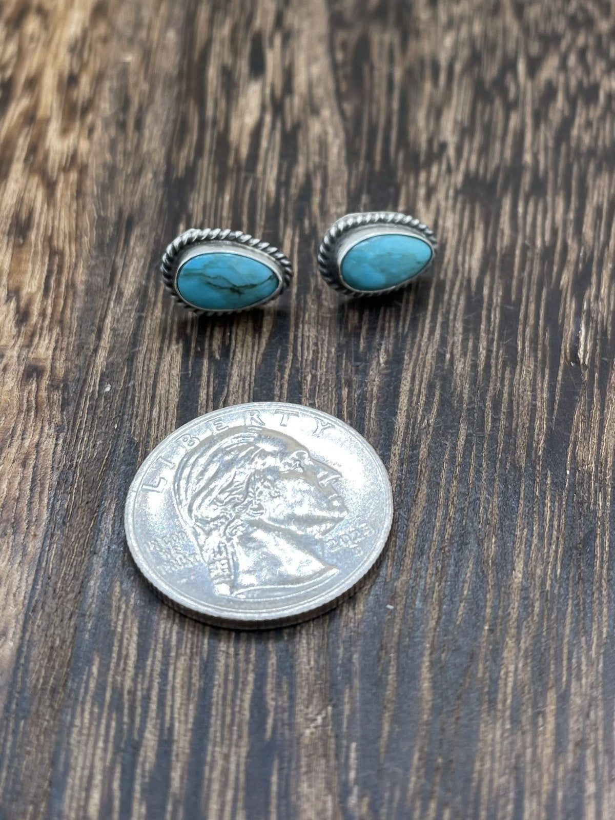 Navajo Handmade Sterling Silver Kingman Turquoise Post Stud Earrings Byron Begay