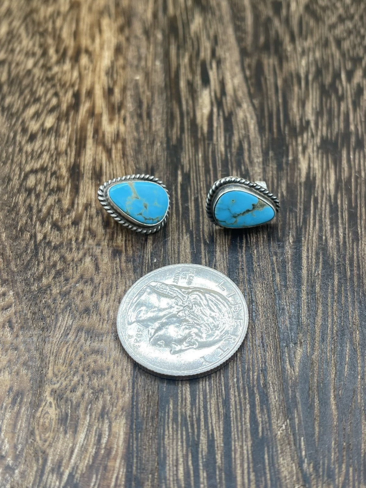 Navajo Handmade Sterling Silver Kingman Turquoise Post Stud Earrings Byron Begay