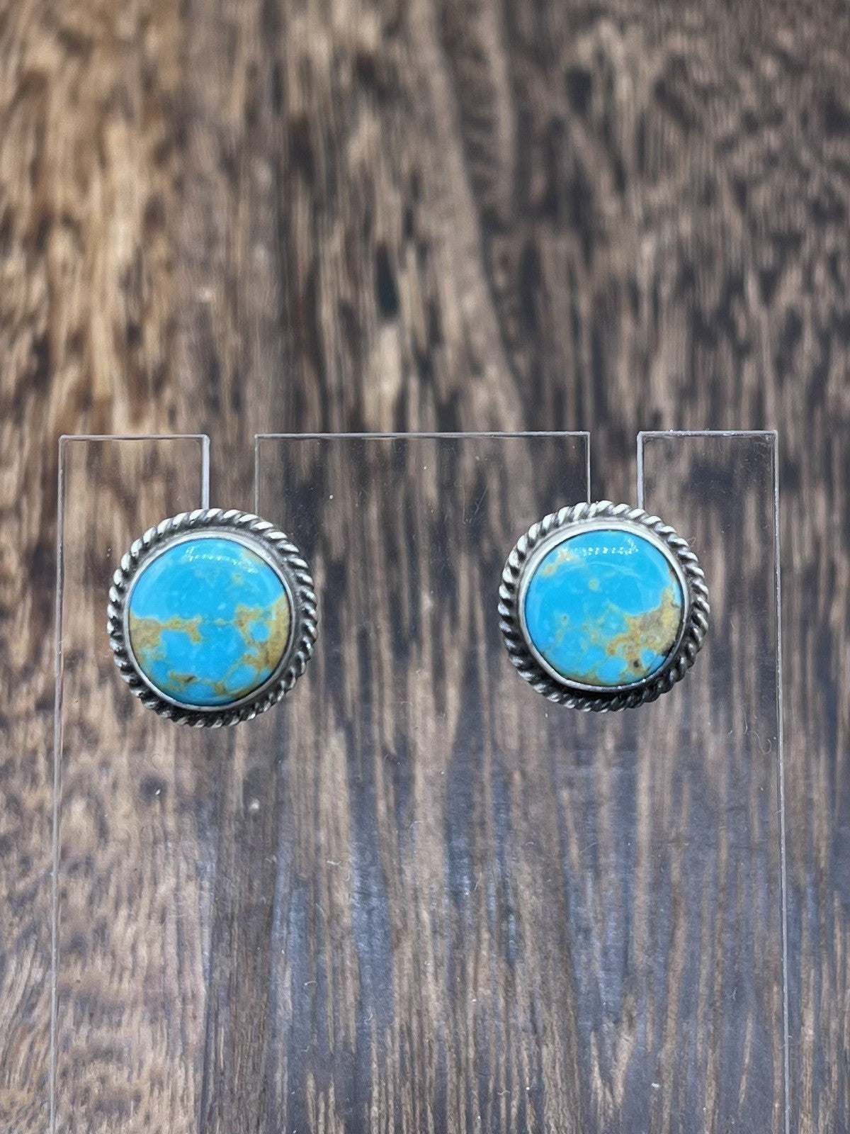 Navajo Handmade Sterling Silver Kingman Turquoise Post Stud Earrings Byron Begay