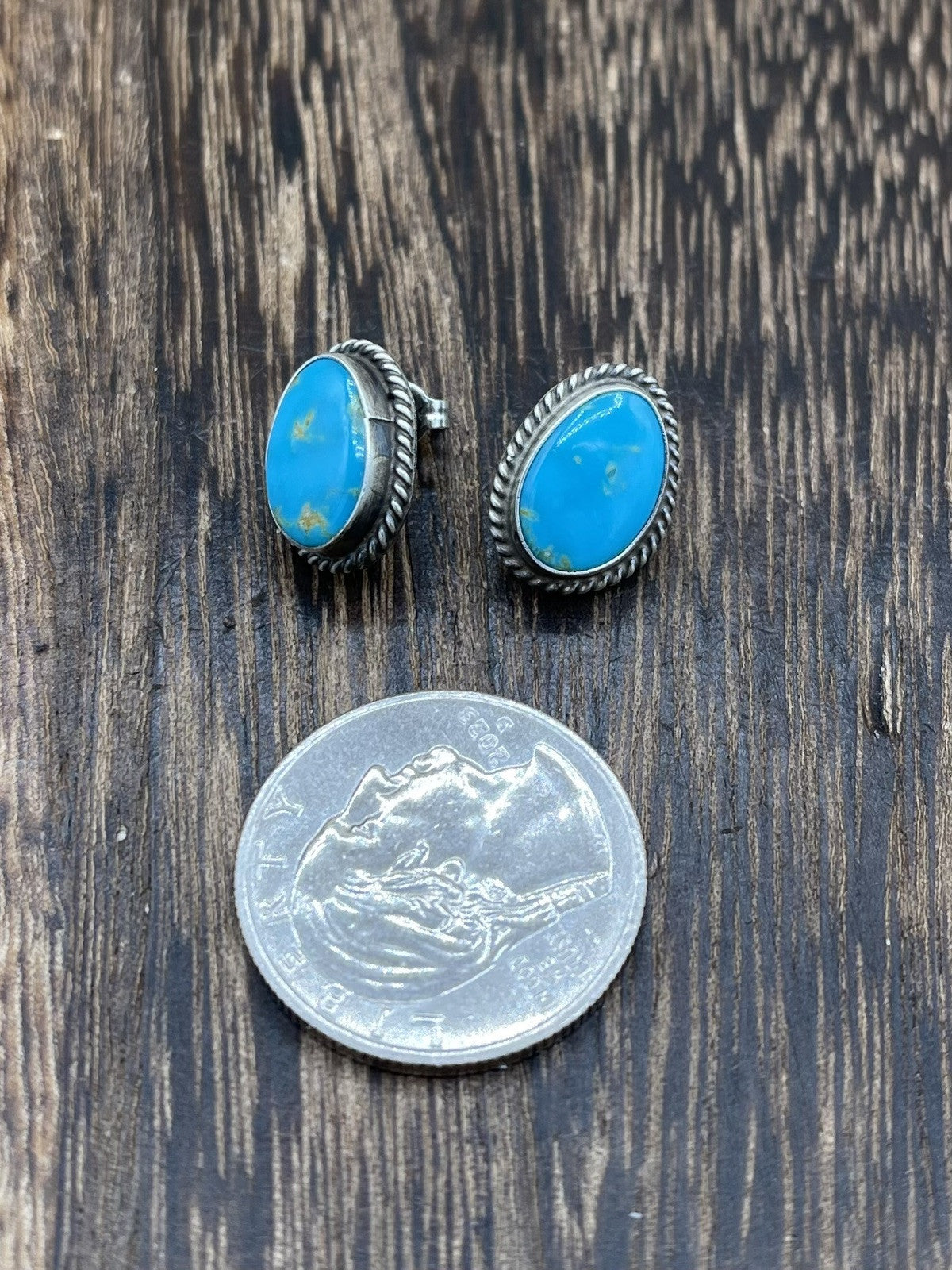 Navajo Handmade Sterling Silver Kingman Turquoise Post Stud Earrings Byron Begay