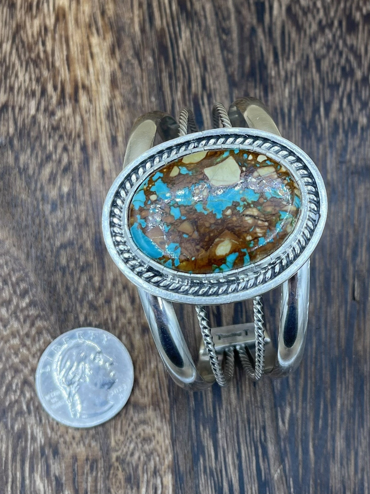 Navajo Handmade Sterling Silver Royston Turquoise Cuff Bracelet By Trish largo