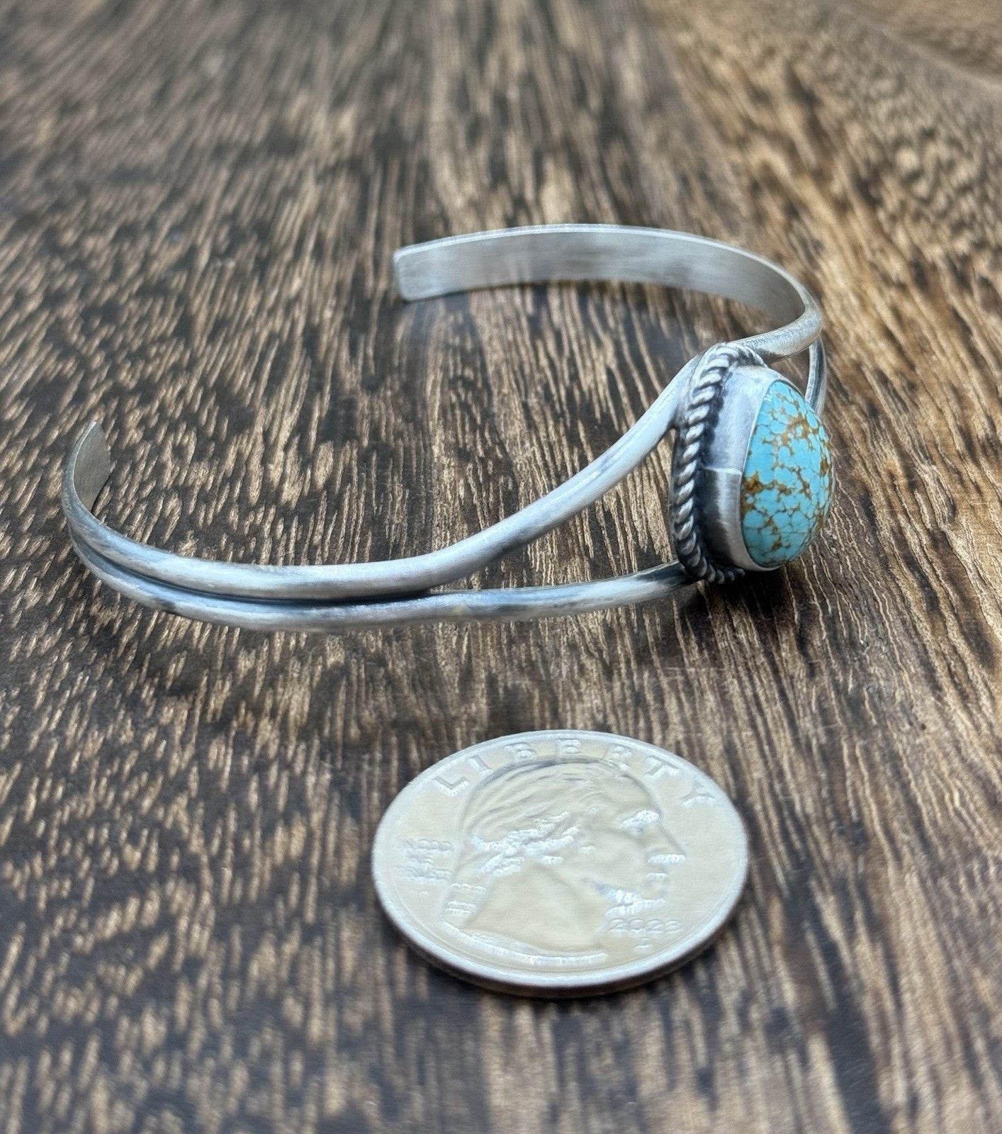 Navajo Handmade Sterling Silver Blue Glacier Turquoise Stacker Old Look Bracelet